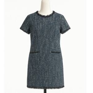 L.K. Bennett London Edelle Tweed Shift Dress Blue Black White Size 14 US 46 EU